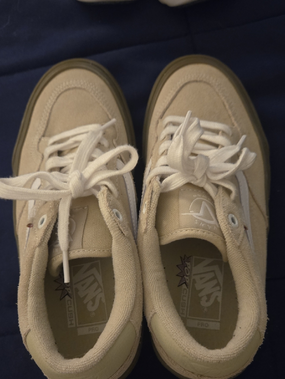Mens Vans Beige Canvas Low-Profile Sneakers with White Laces